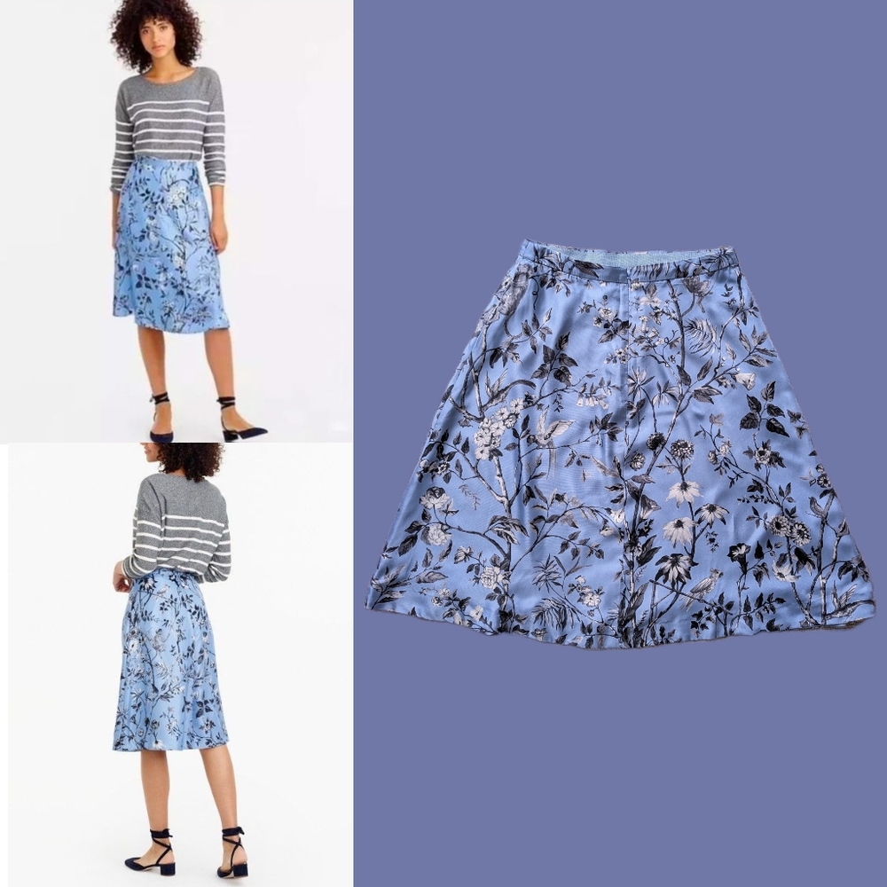 J Crew Silk Floral & Animal Print Blue A Line Skirt